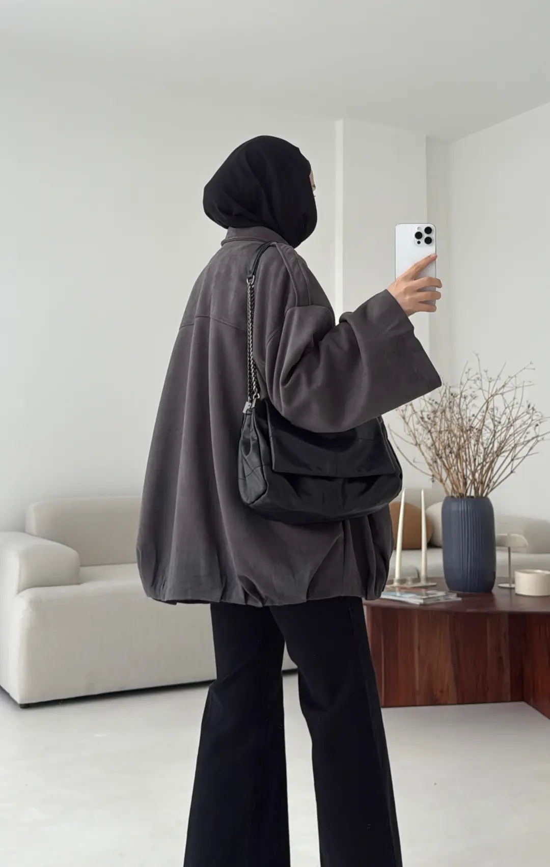 Pileli Süet Ceket Gri - Görsel 2