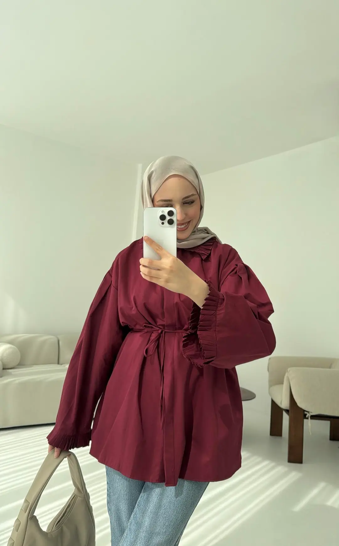 Pilise Detaylı Gömlek Bordo - Görsel 2