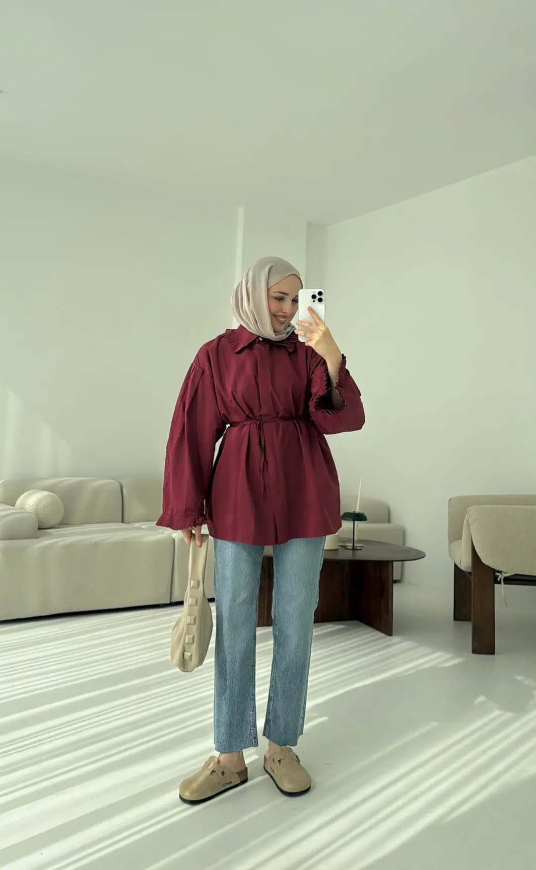 Pilise Detaylı Gömlek Bordo - Görsel 3