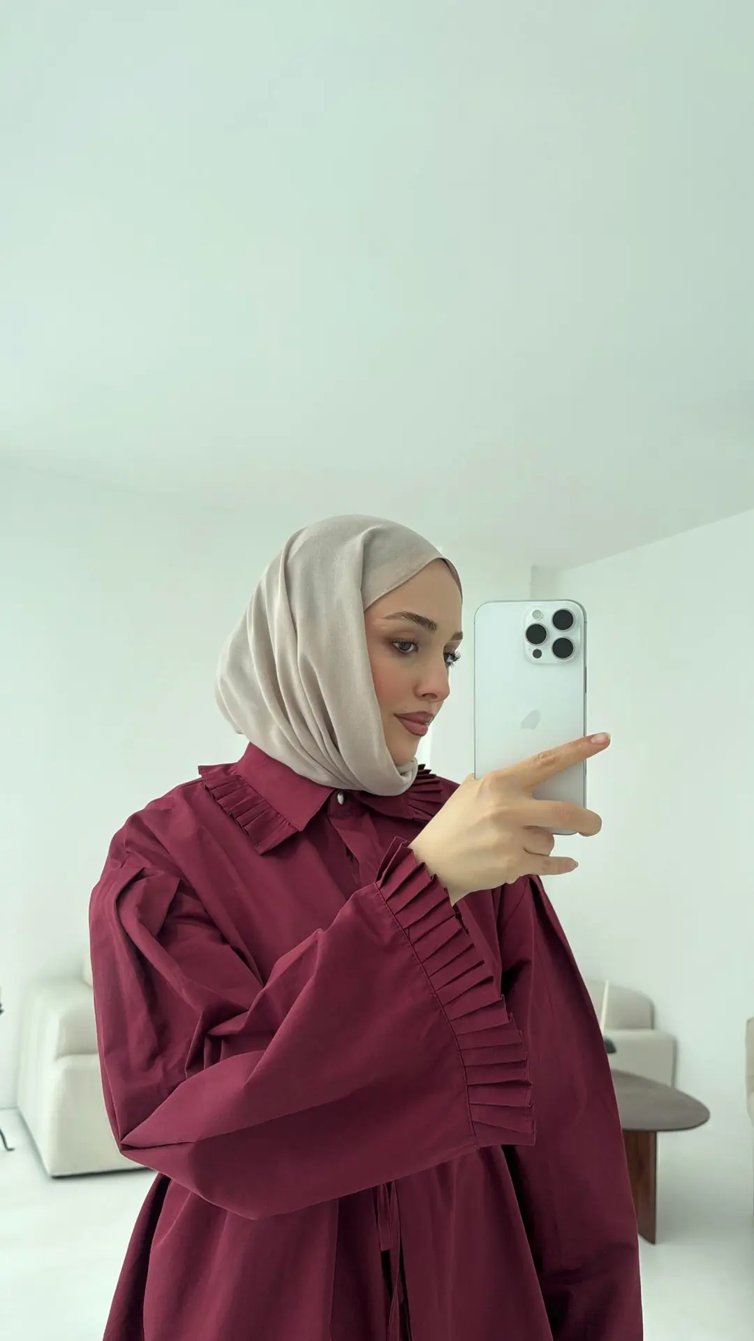 Pilise Detaylı Gömlek Bordo - Görsel 5