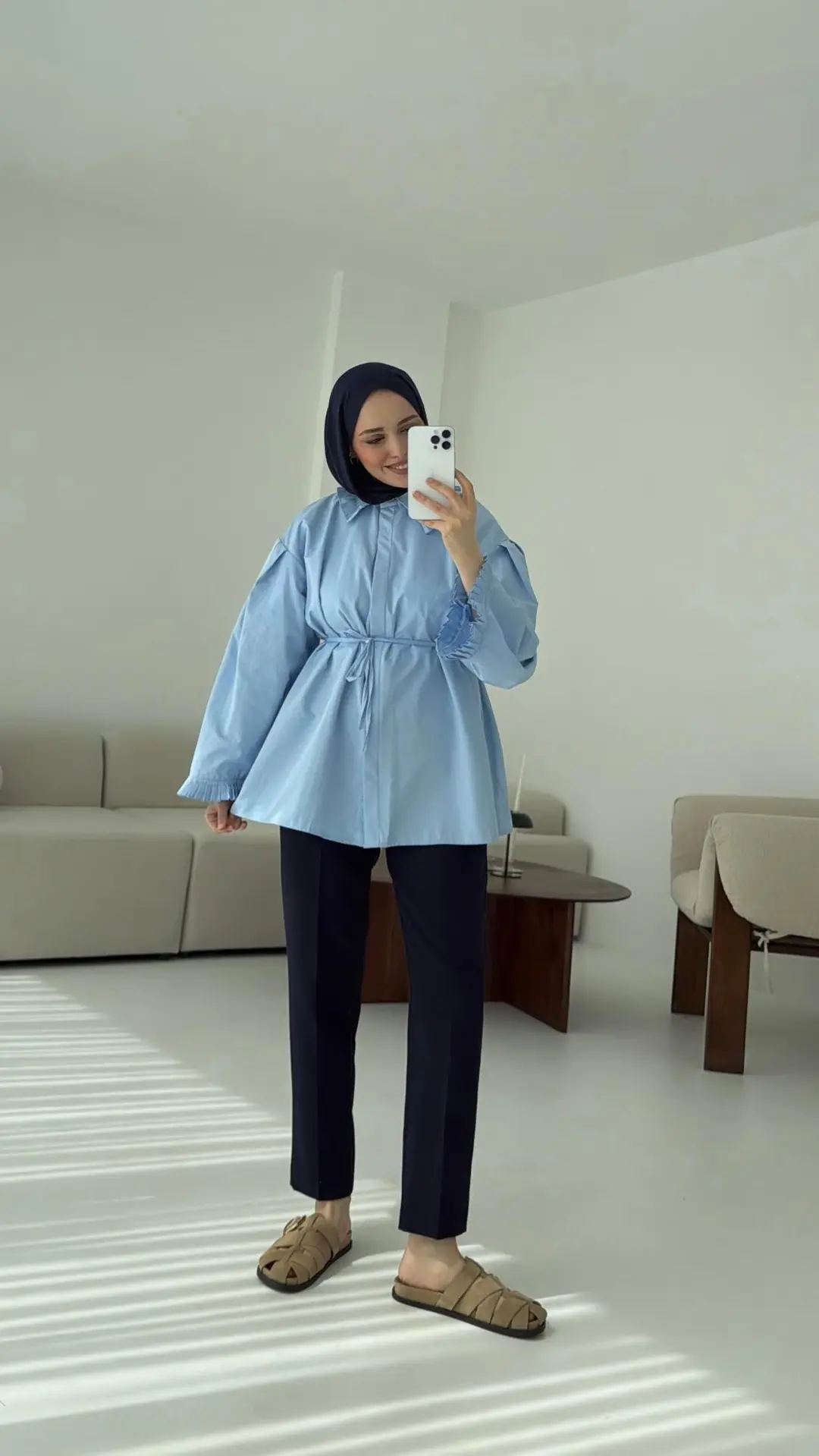 Pilise Detaylı Gömlek Mavi - Görsel 3