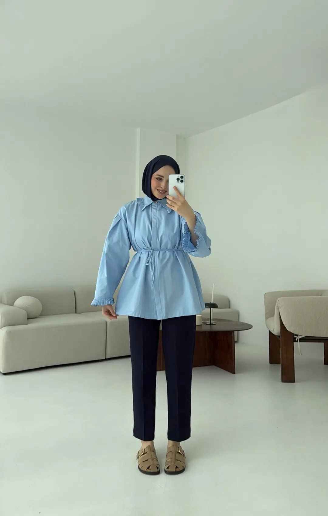 Pilise Detaylı Gömlek Mavi - Görsel 6