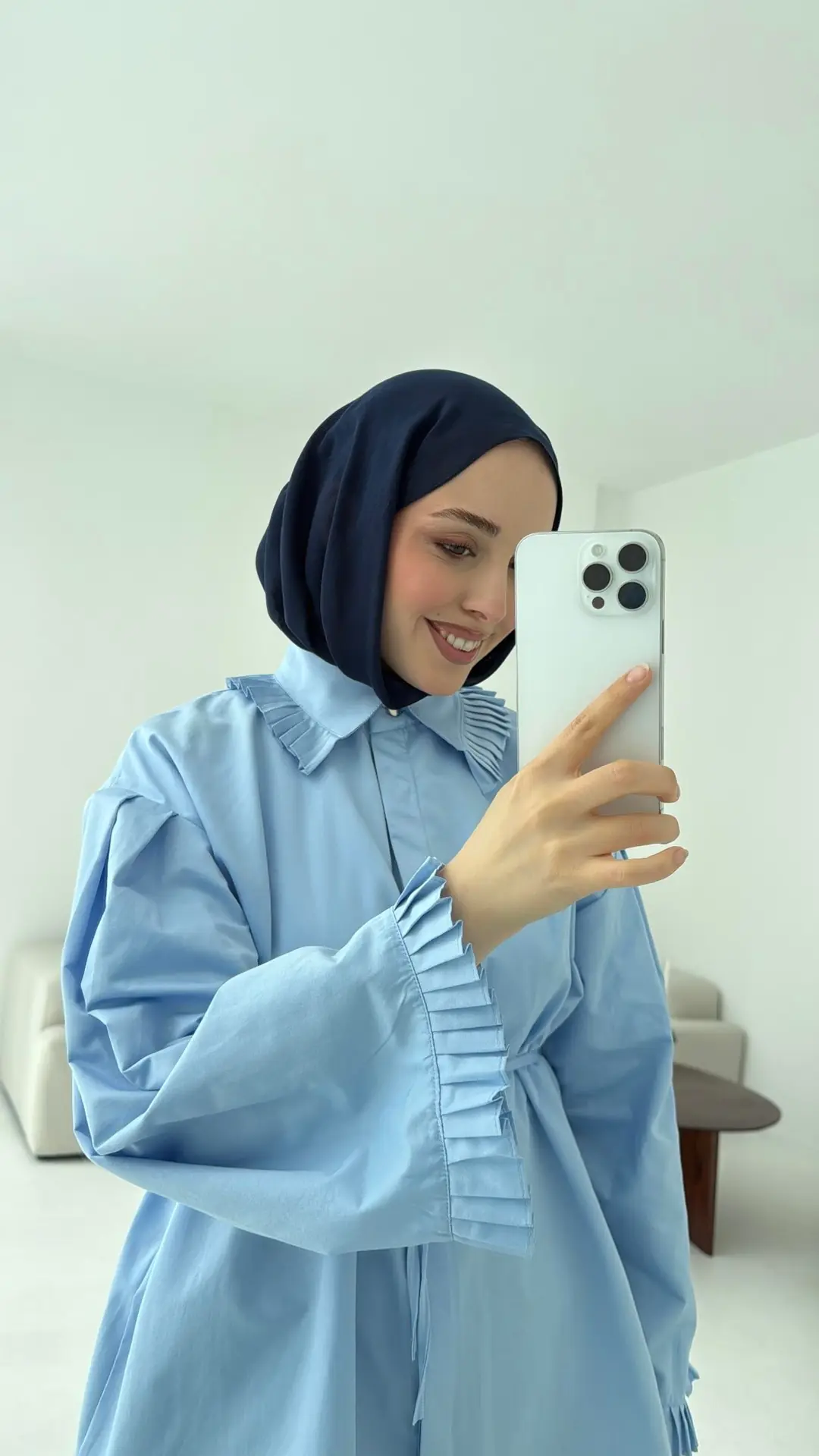 Pilise Detaylı Gömlek Mavi - Görsel 8