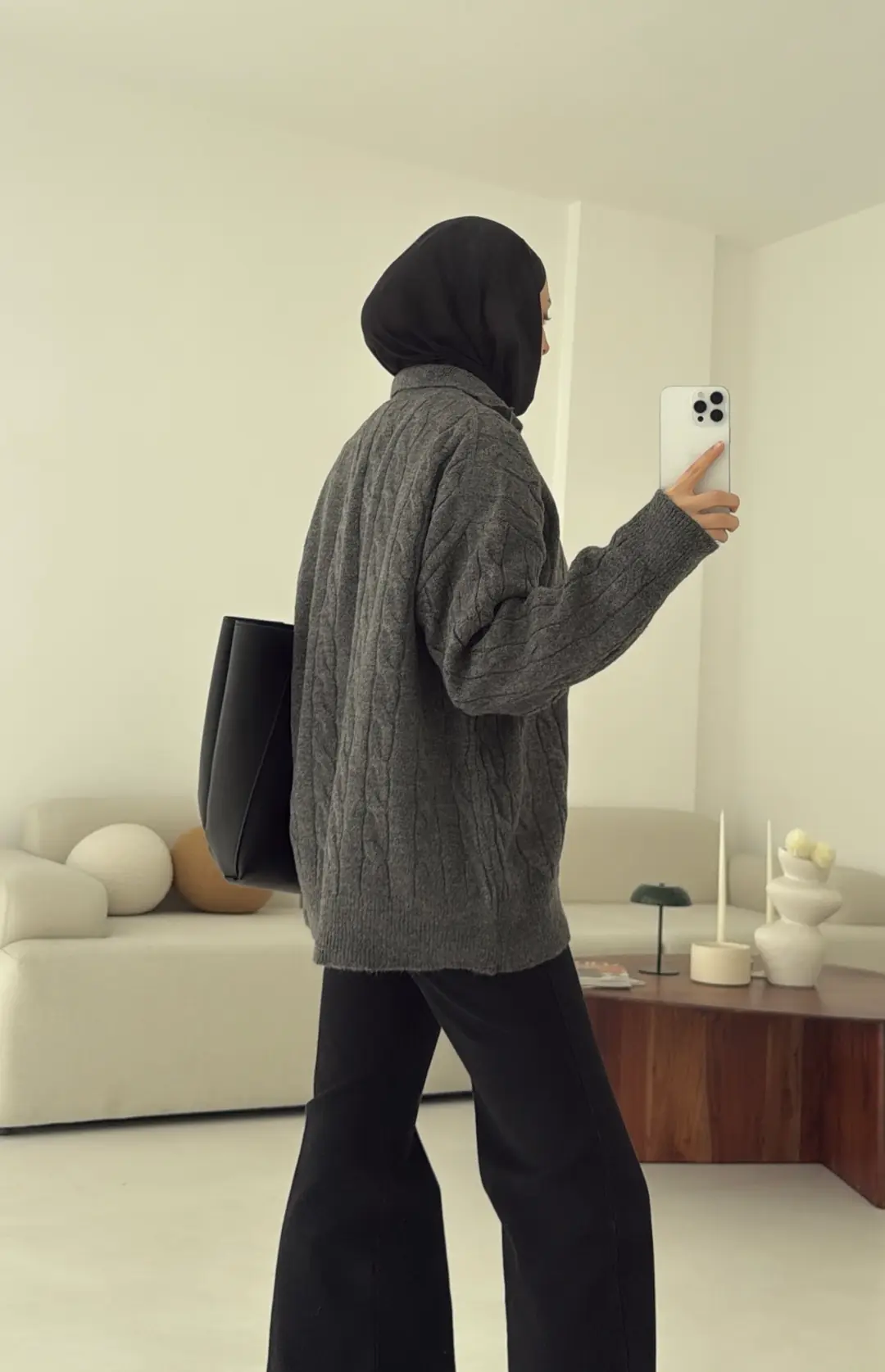 Polo Yaka Örgü Kazak Antrasit - Görsel 2