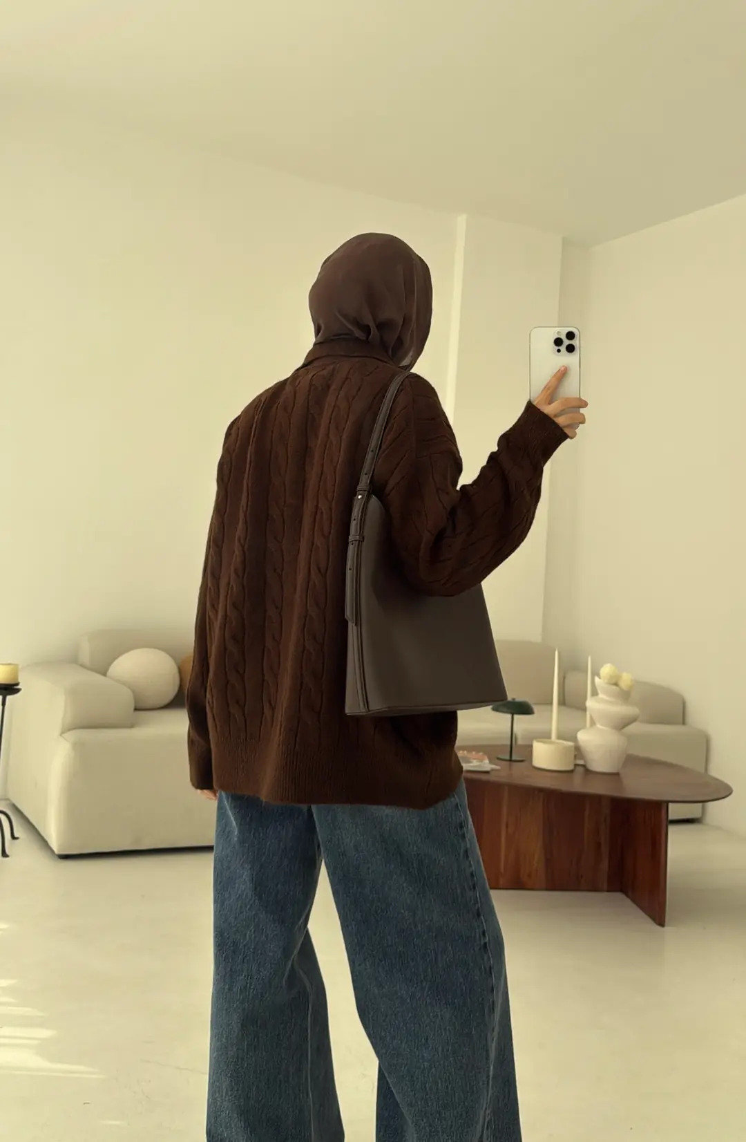 Polo Yaka Örgü Kazak Kahve - Görsel 4