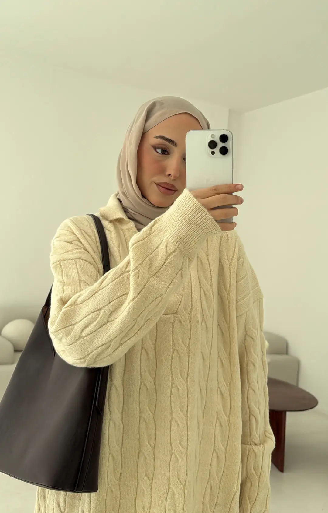 Polo Yaka Örgü Kazak Krem - Görsel 3