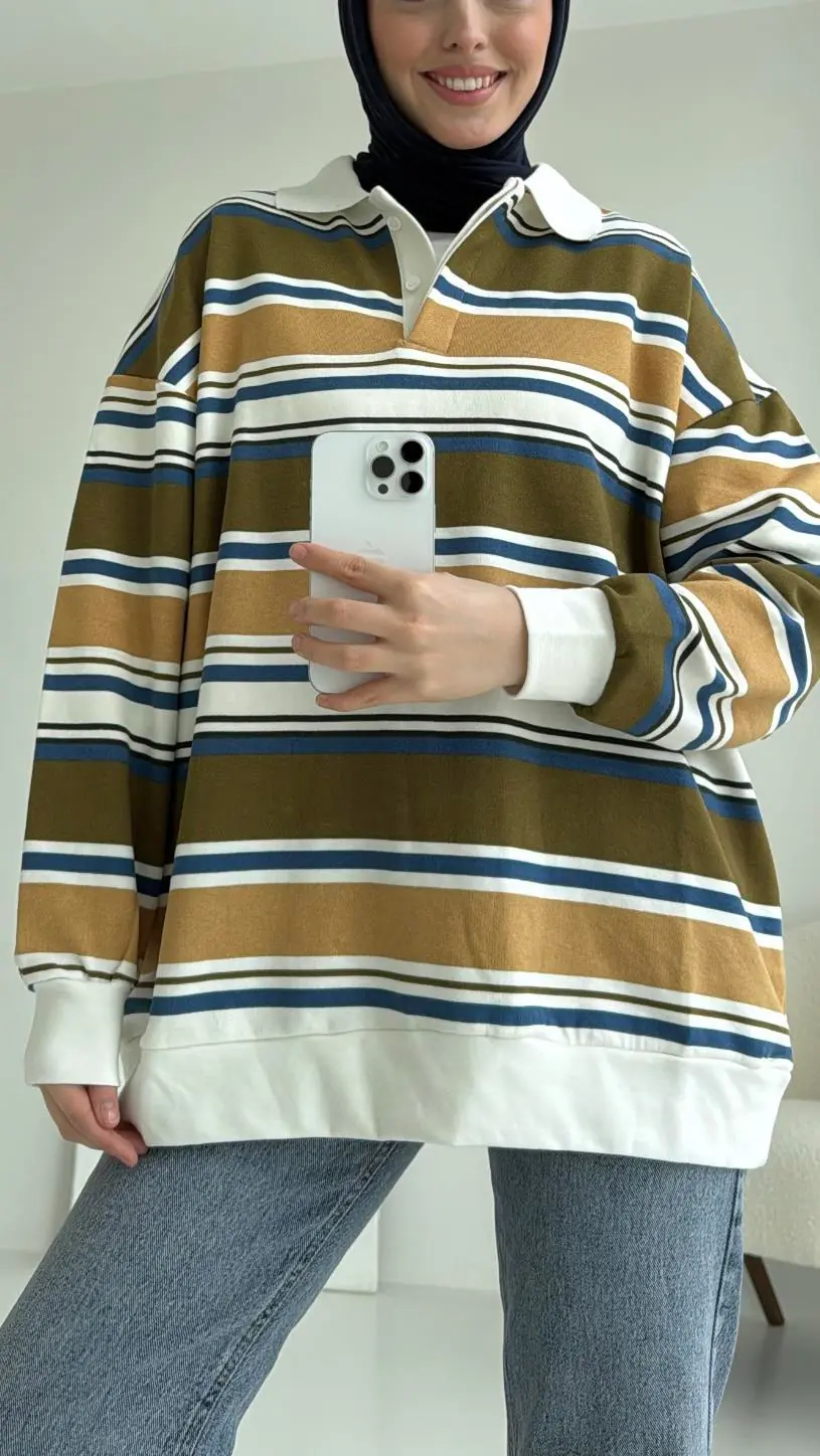 Polo Yaka Yeşil Sweatshirt - Görsel 4