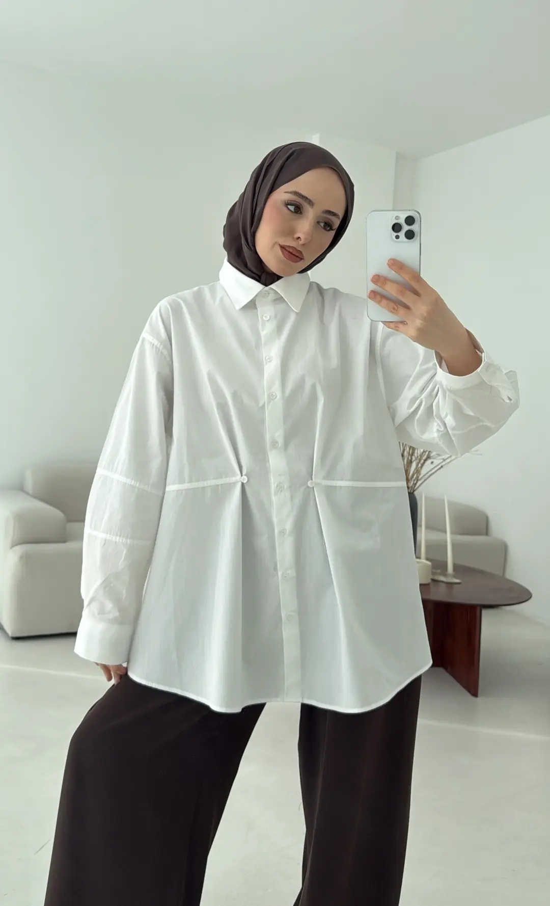 Poplin Düğme Detay Gömlek Beyaz - Görsel 2