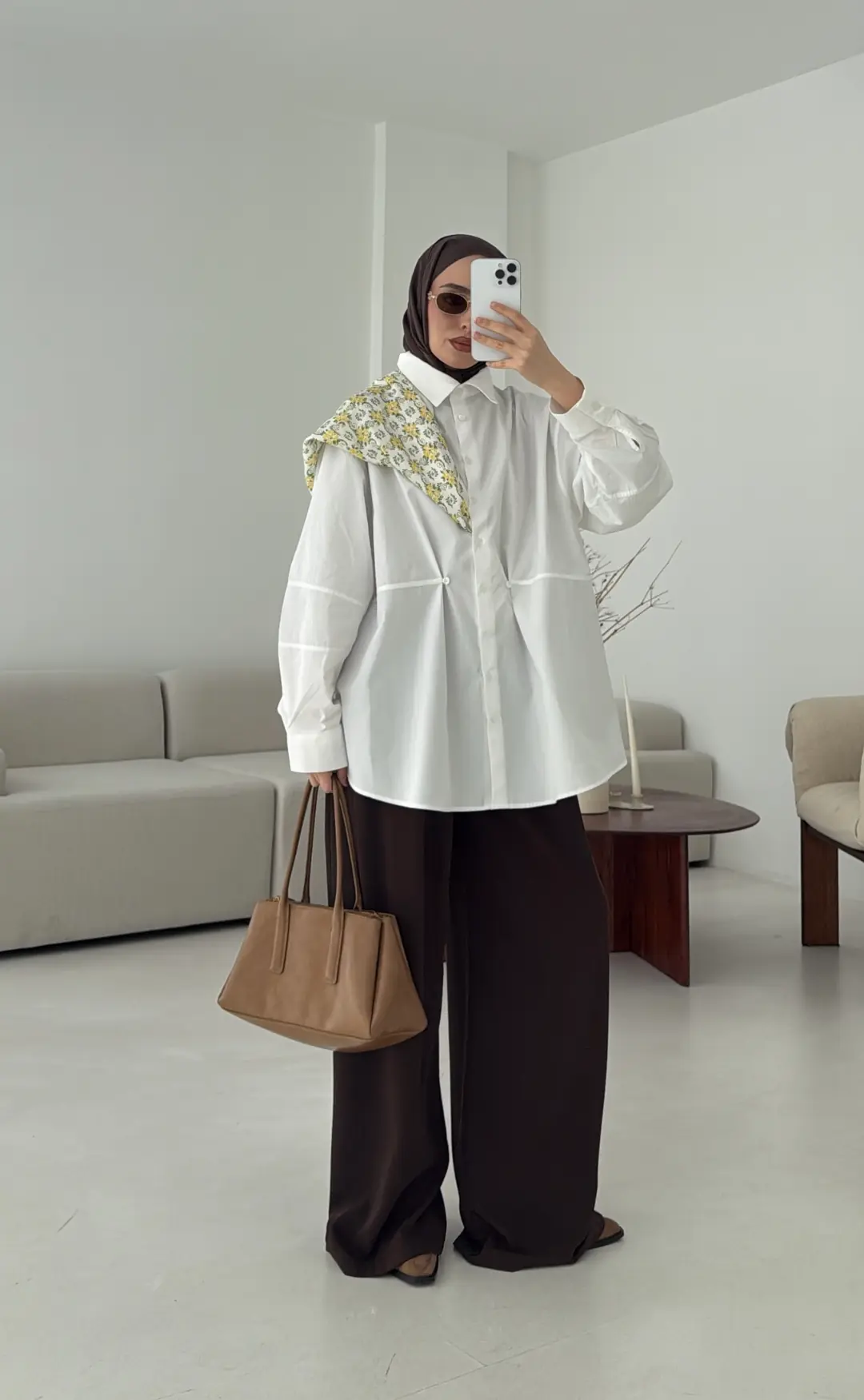 Poplin Düğme Detay Gömlek Beyaz - Görsel 7