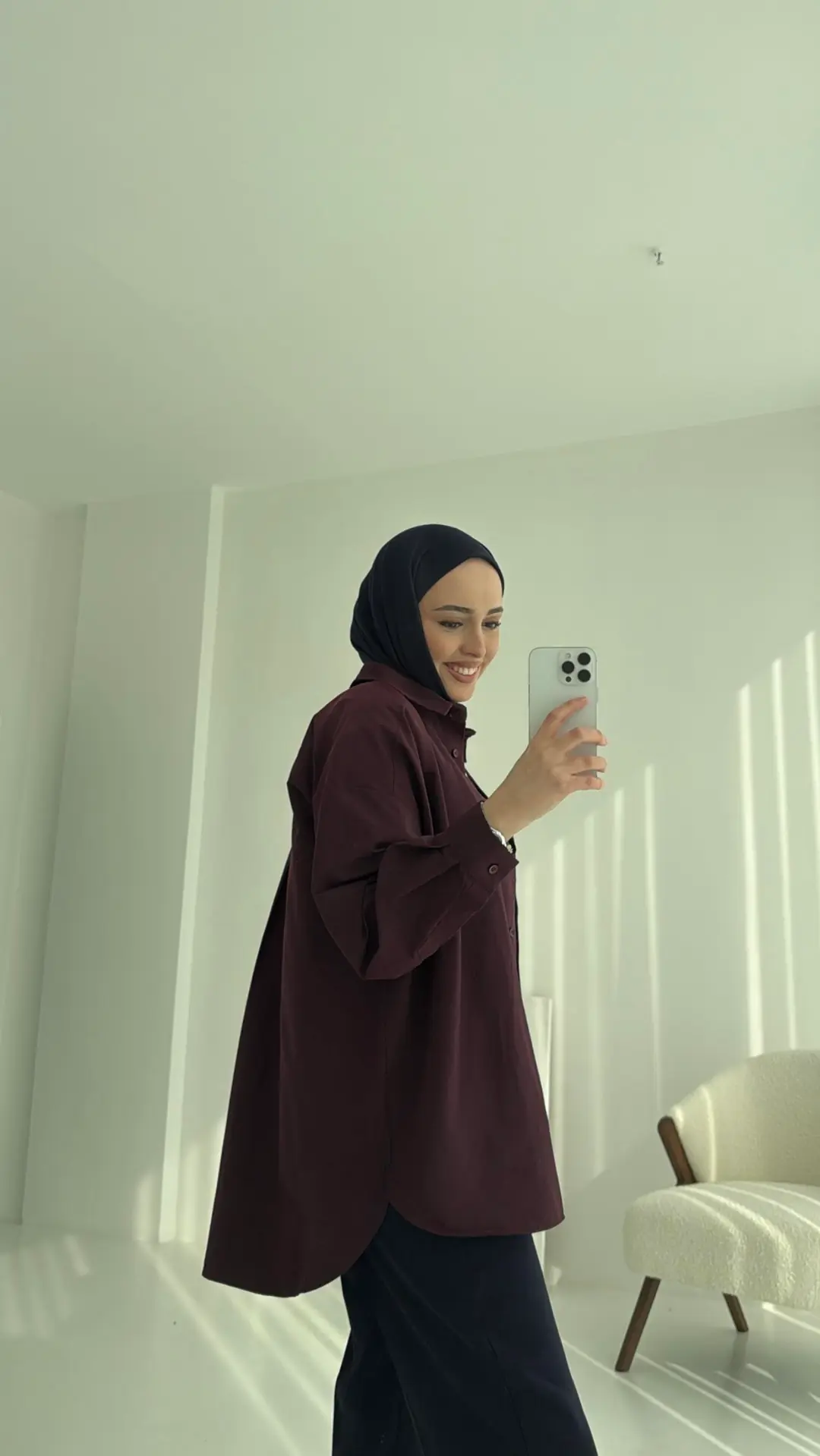 Poplin Oversize Gömlek Bordo - Görsel 2