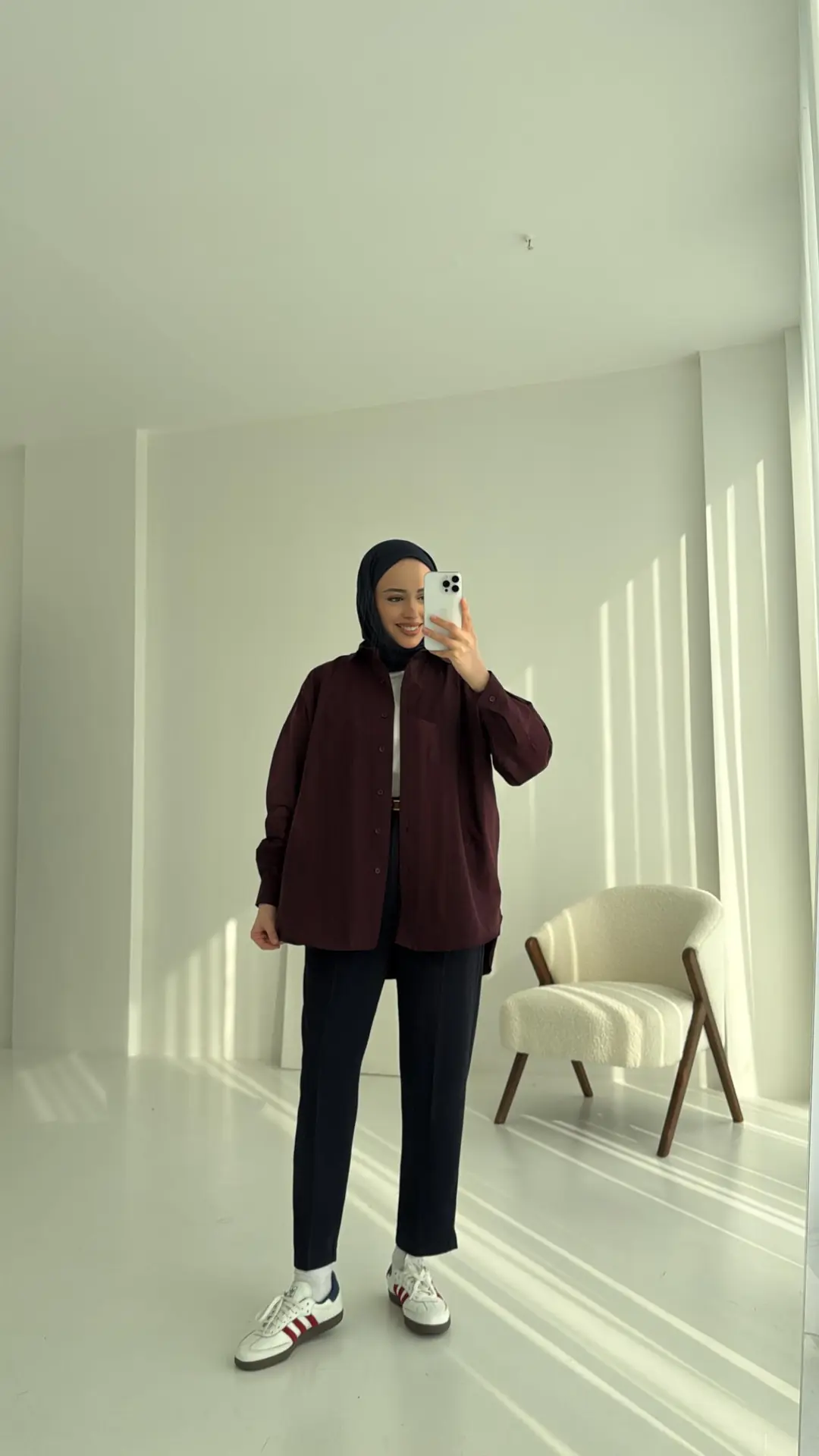 Poplin Oversize Gömlek Bordo - Görsel 4