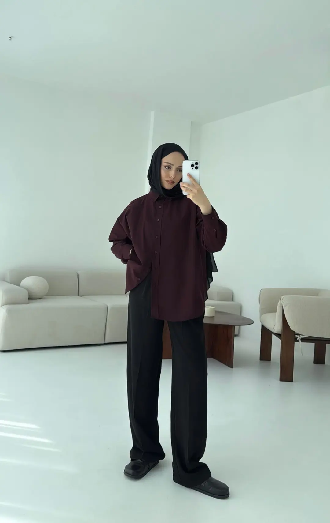 Poplin Oversize Gömlek Bordo
