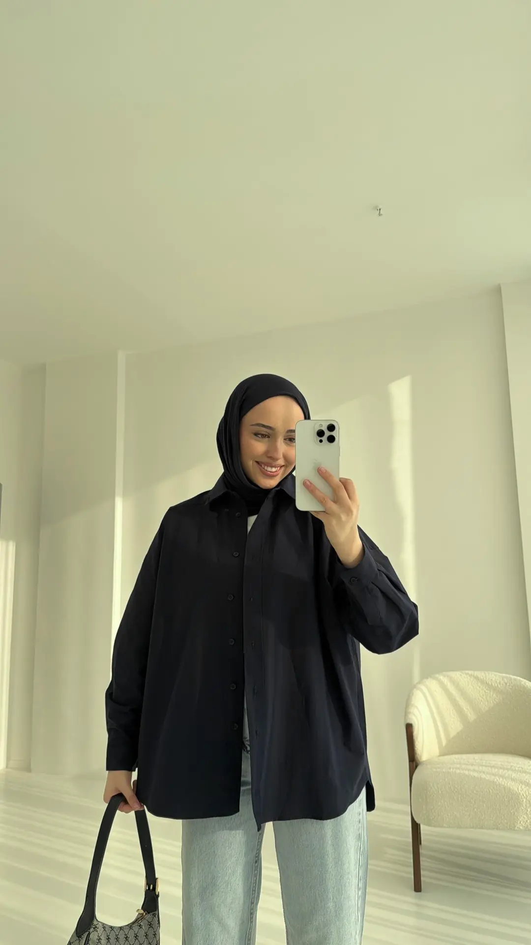 Poplin Oversize Gömlek Lacivert