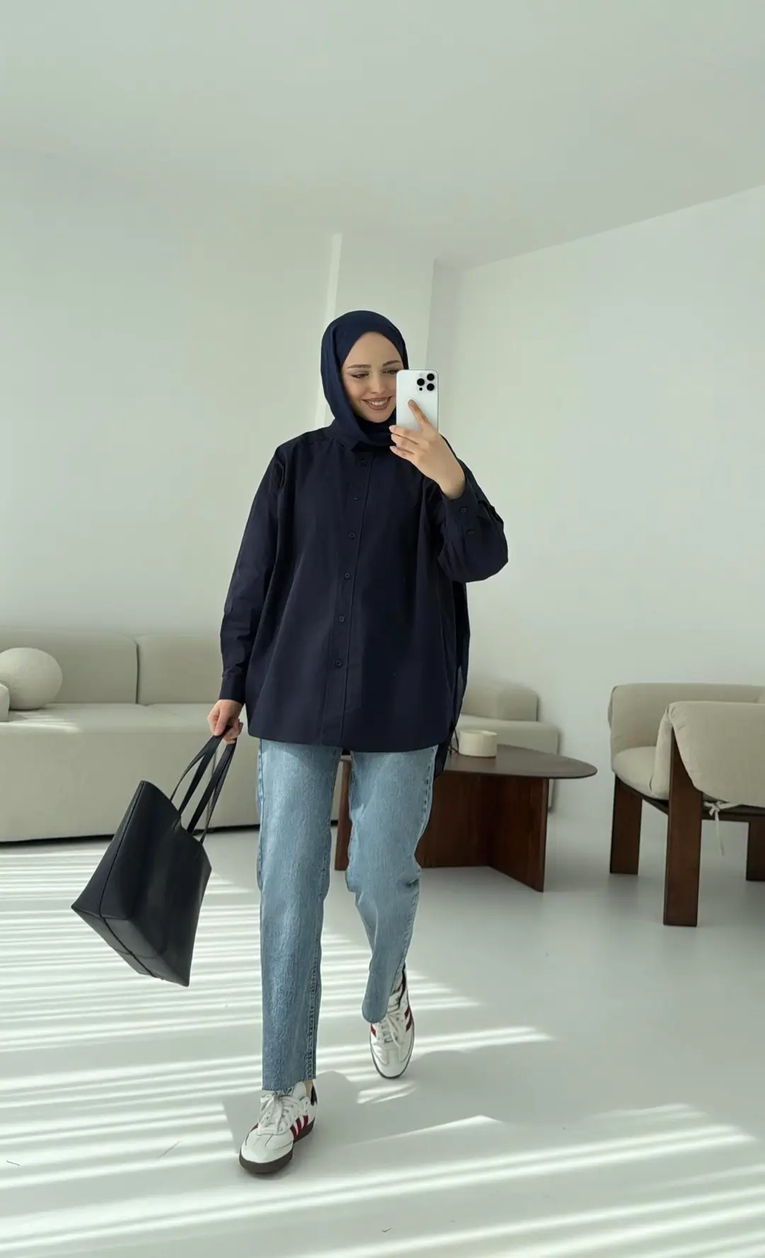 Poplin Oversize Gömlek Lacivert - Görsel 4