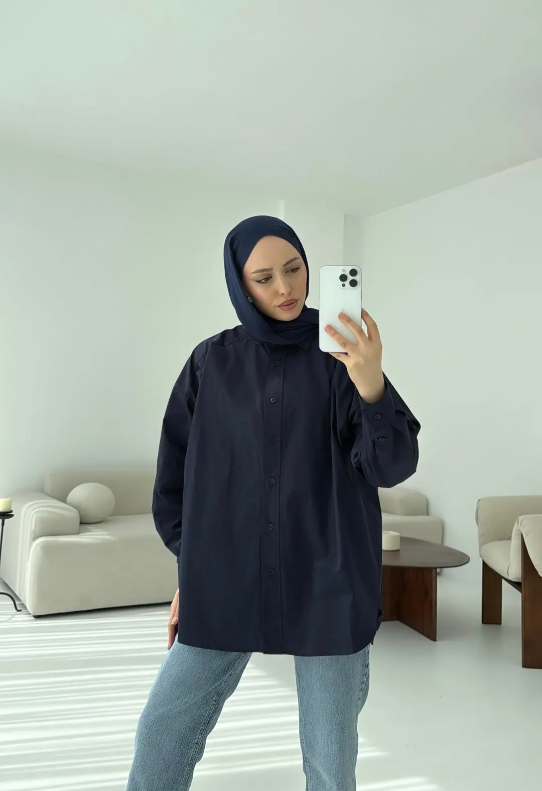 Poplin Oversize Gömlek Lacivert - Görsel 5
