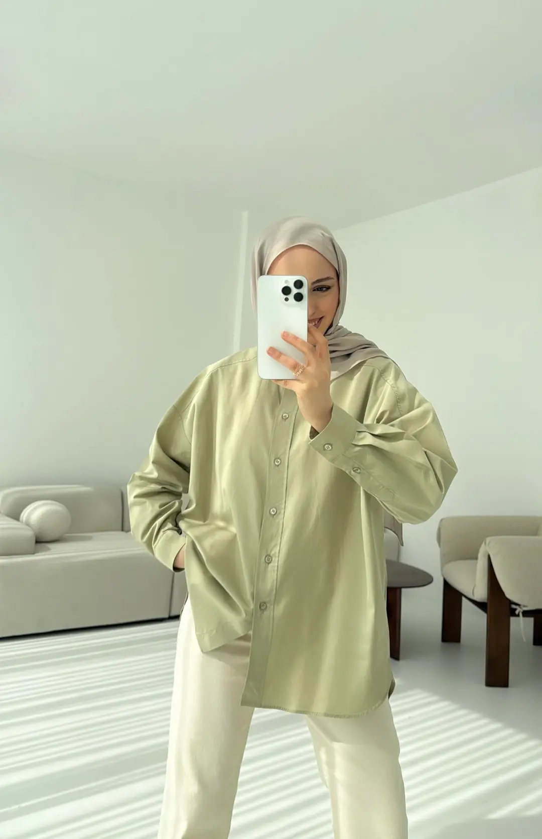 Poplin Oversize Gömlek Mint - Görsel 2