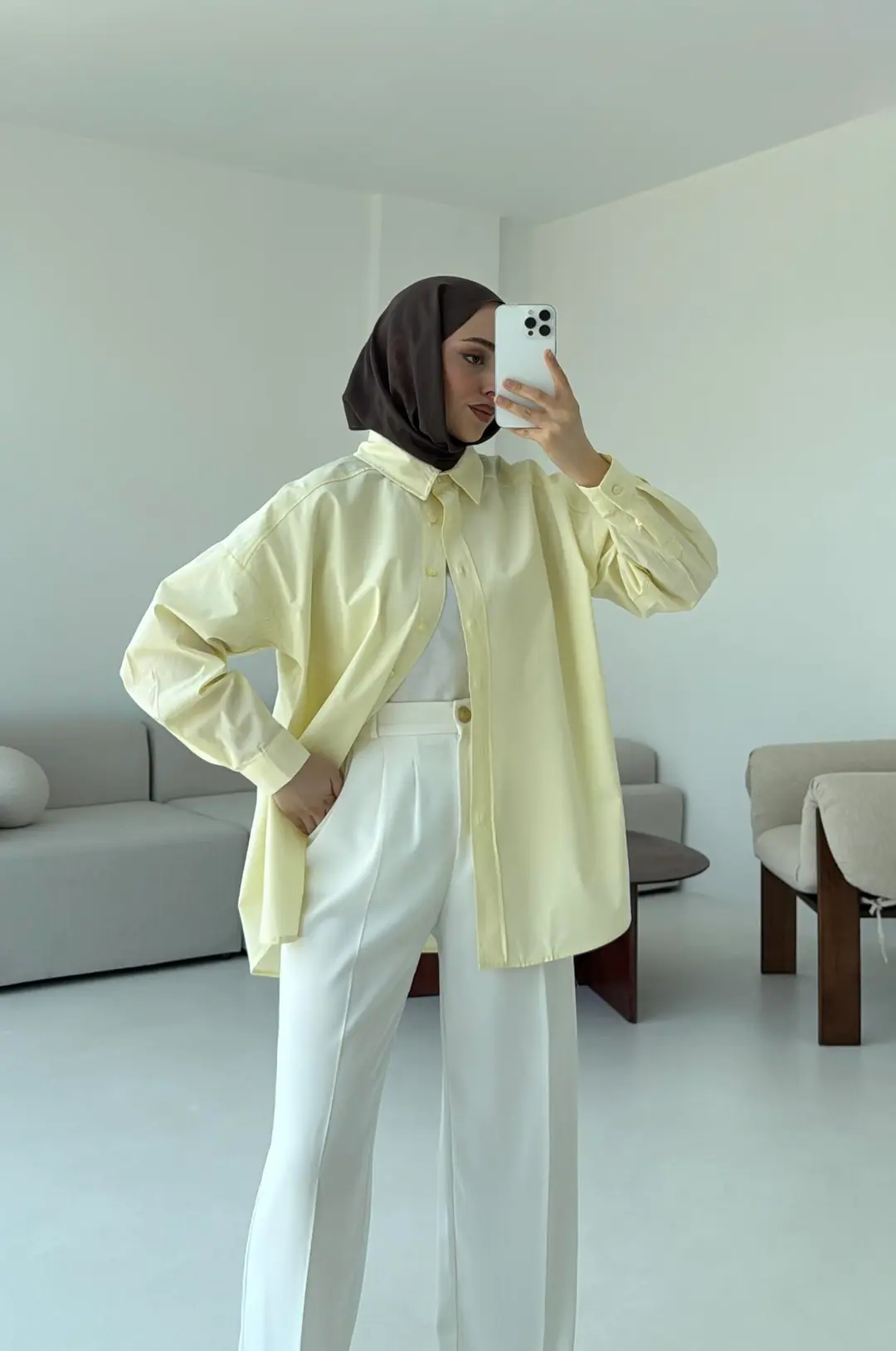 Poplin Oversize Gömlek Sarı - Görsel 2