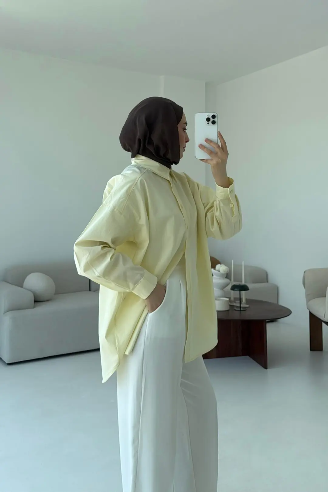 Poplin Oversize Gömlek Sarı - Görsel 3