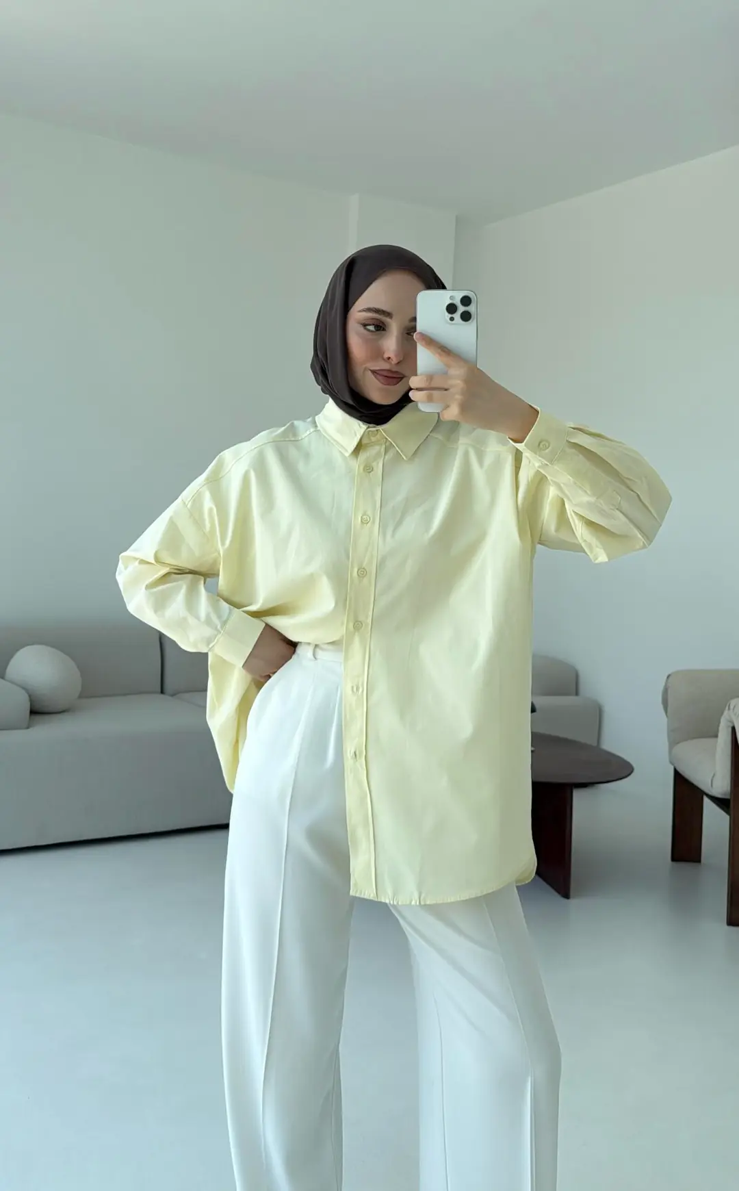 Poplin Oversize Gömlek Sarı - Görsel 4