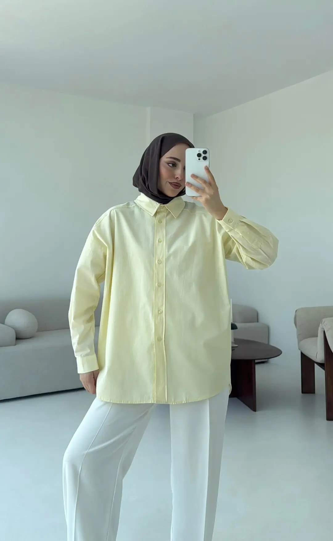Poplin Oversize Gömlek Sarı - Görsel 5