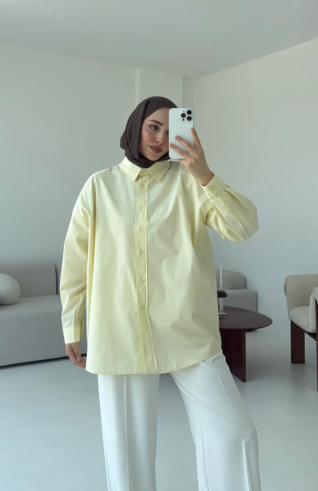 Poplin Oversize Gömlek Sarı - Görsel 6