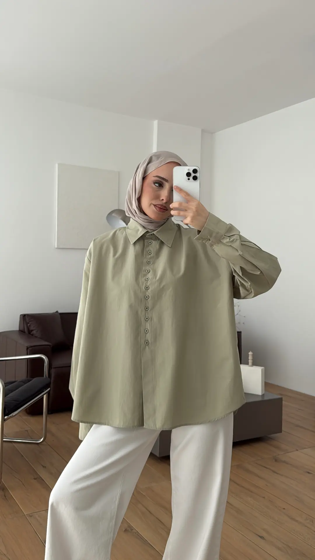 Poplin Sık Düğmeli Gömlek Açık Yeşil - Görsel 2