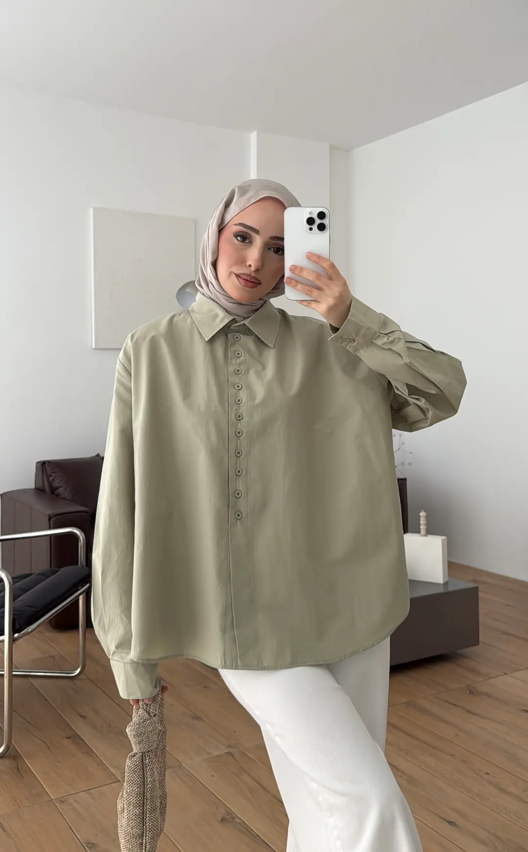 Poplin Sık Düğmeli Gömlek Açık Yeşil - Görsel 8