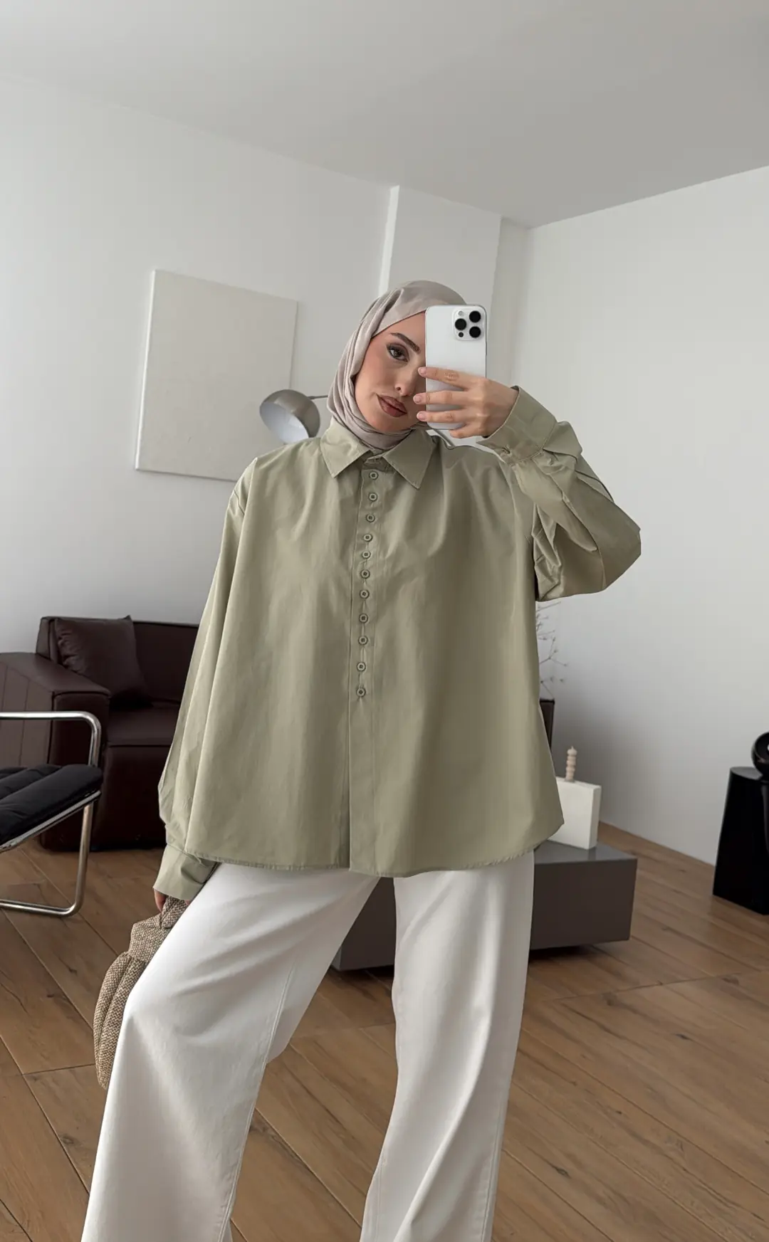 Poplin Sık Düğmeli Gömlek Açık Yeşil - Görsel 9