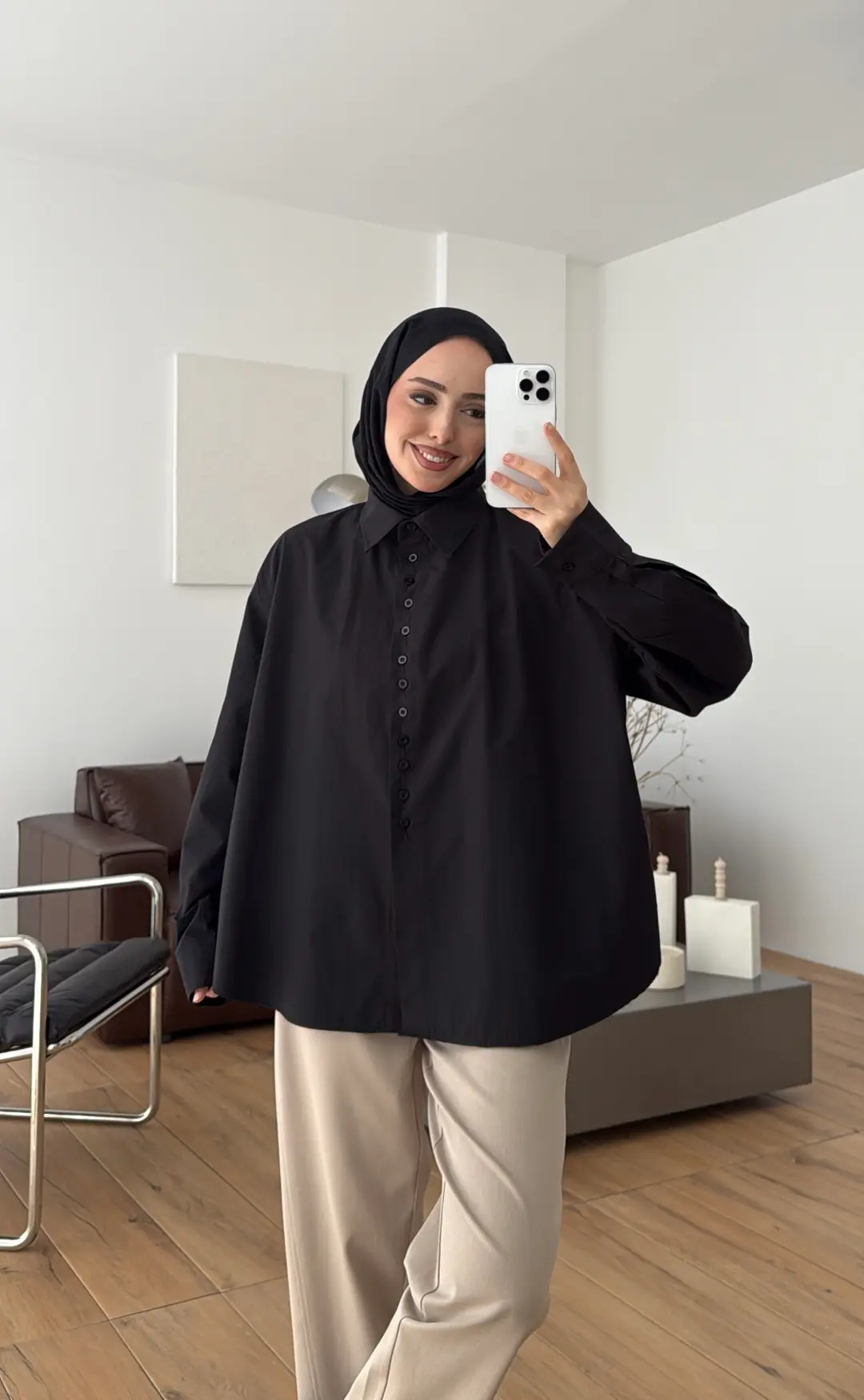 Poplin Sık Düğmeli Gömlek Siyah - Görsel 4