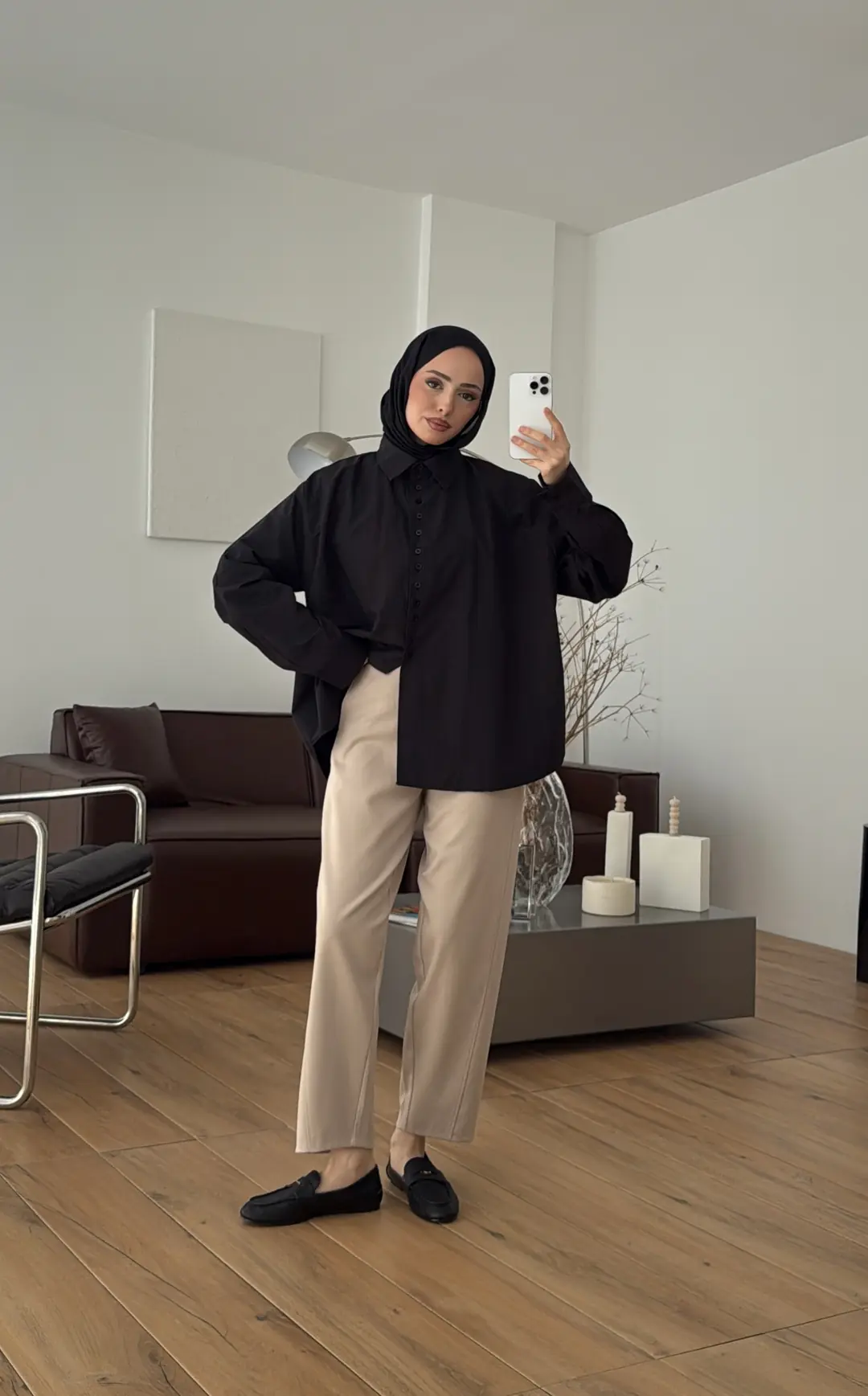 Poplin Sık Düğmeli Gömlek Siyah - Görsel 5