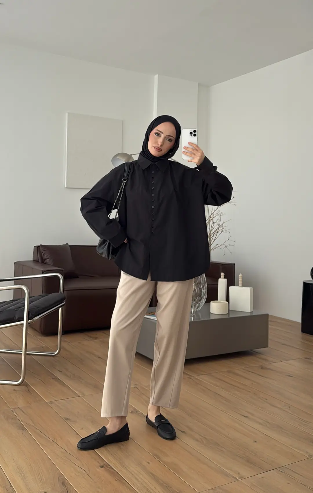 Poplin Sık Düğmeli Gömlek Siyah - Görsel 7