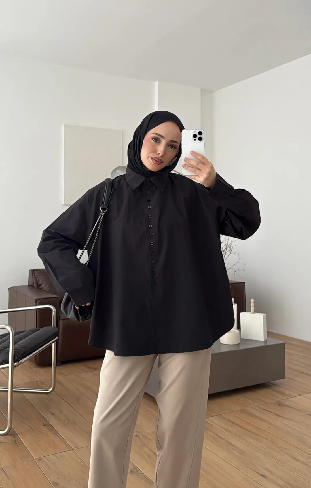 Poplin Sık Düğmeli Gömlek Siyah - Görsel 8