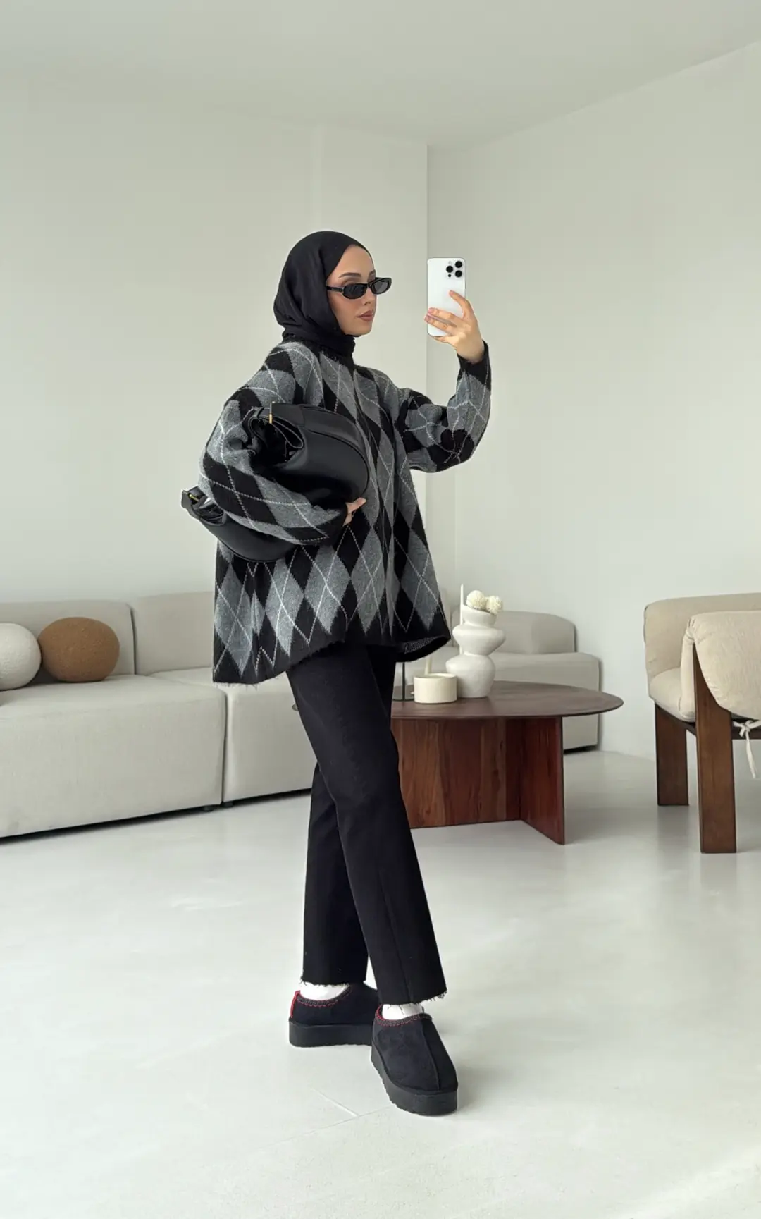 Premium Desenli Kalın Kazak Gri/Siyah - Görsel 2