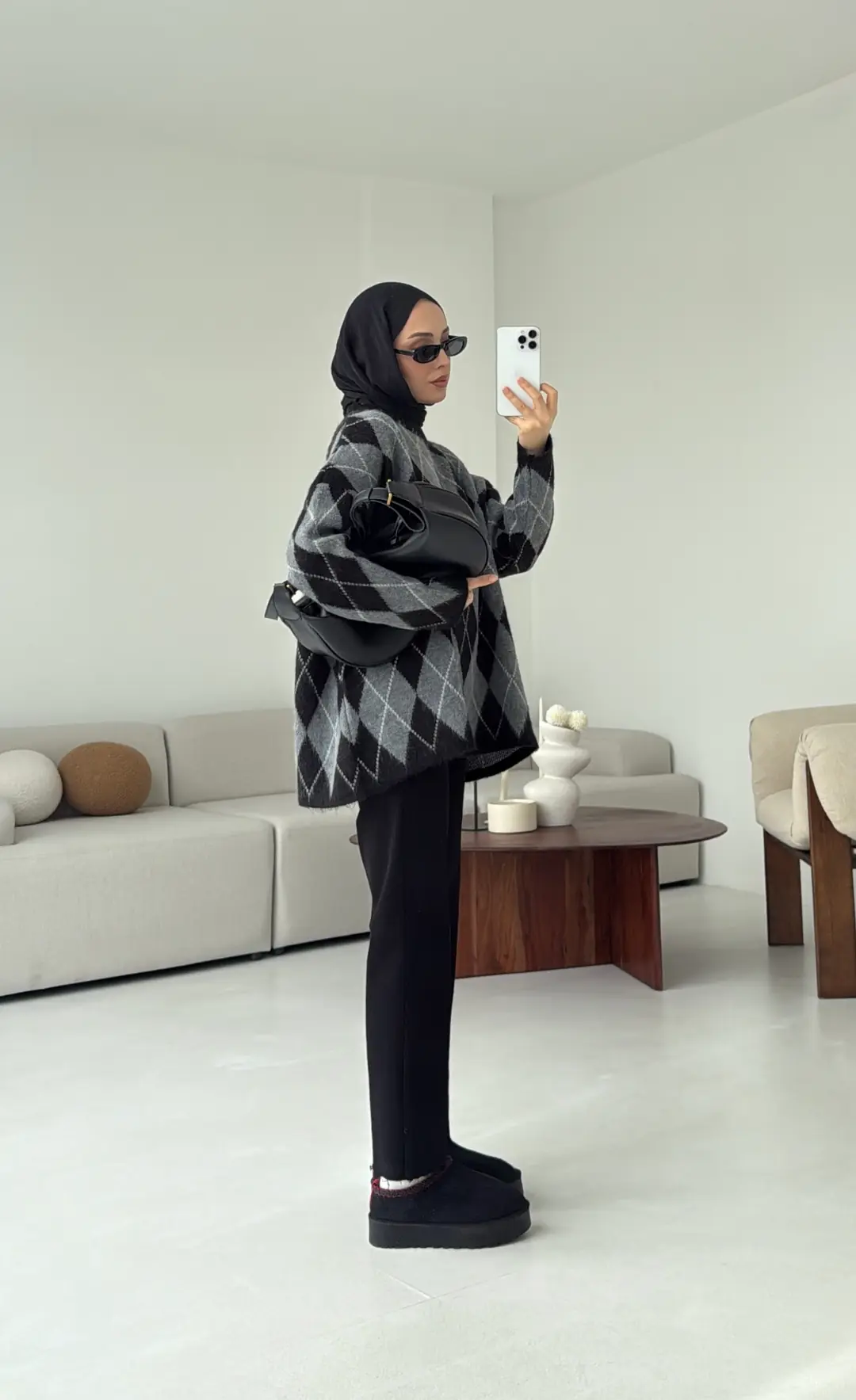 Premium Desenli Kalın Kazak Gri/Siyah - Görsel 3