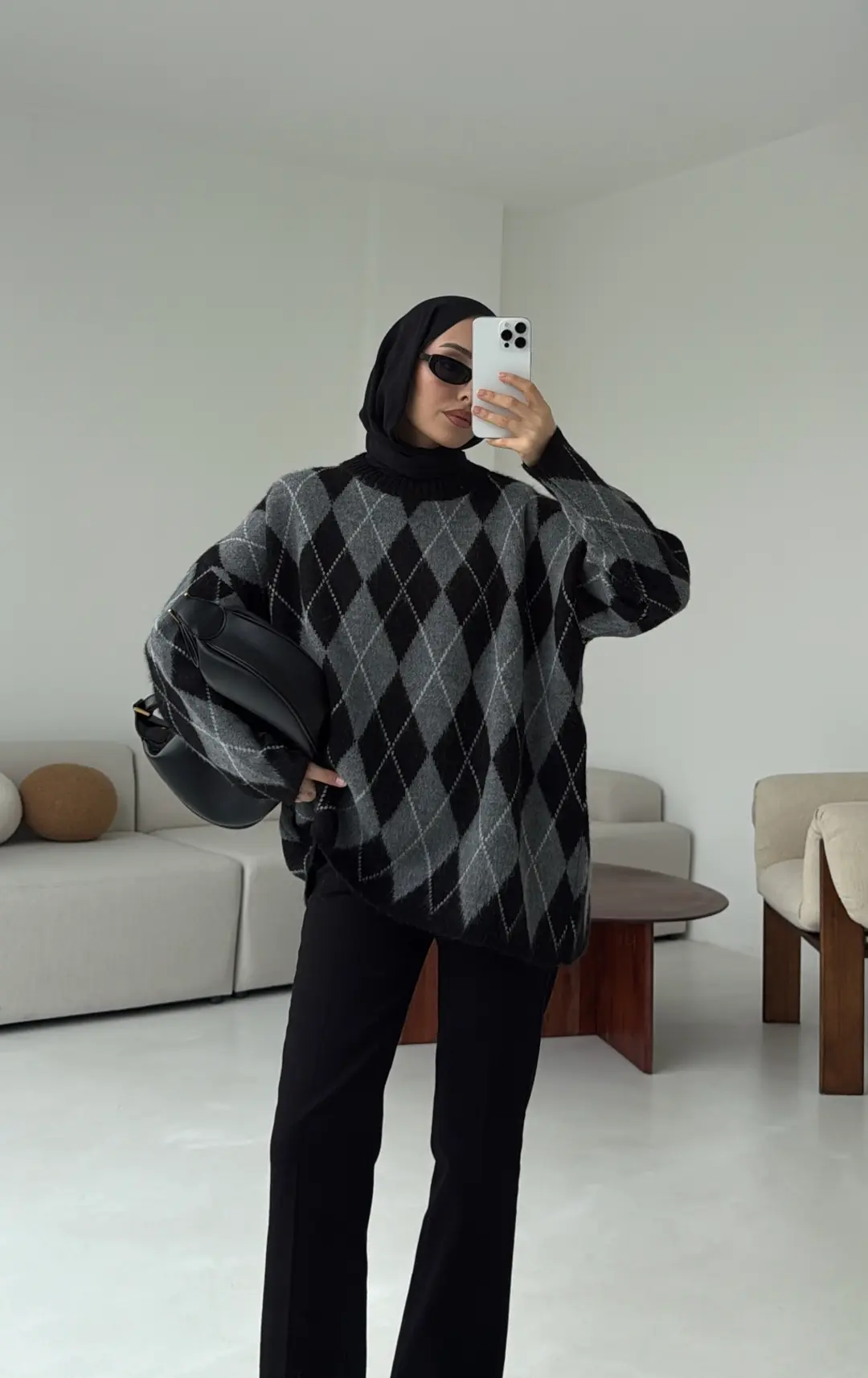 Premium Desenli Kalın Kazak Gri/Siyah - Görsel 5