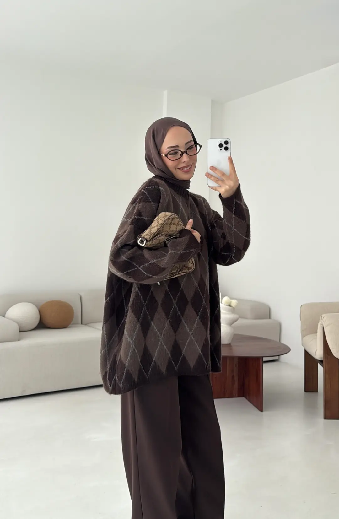 Premium Desenli Kalın Kazak Kahve/Acı Kahve - Görsel 5