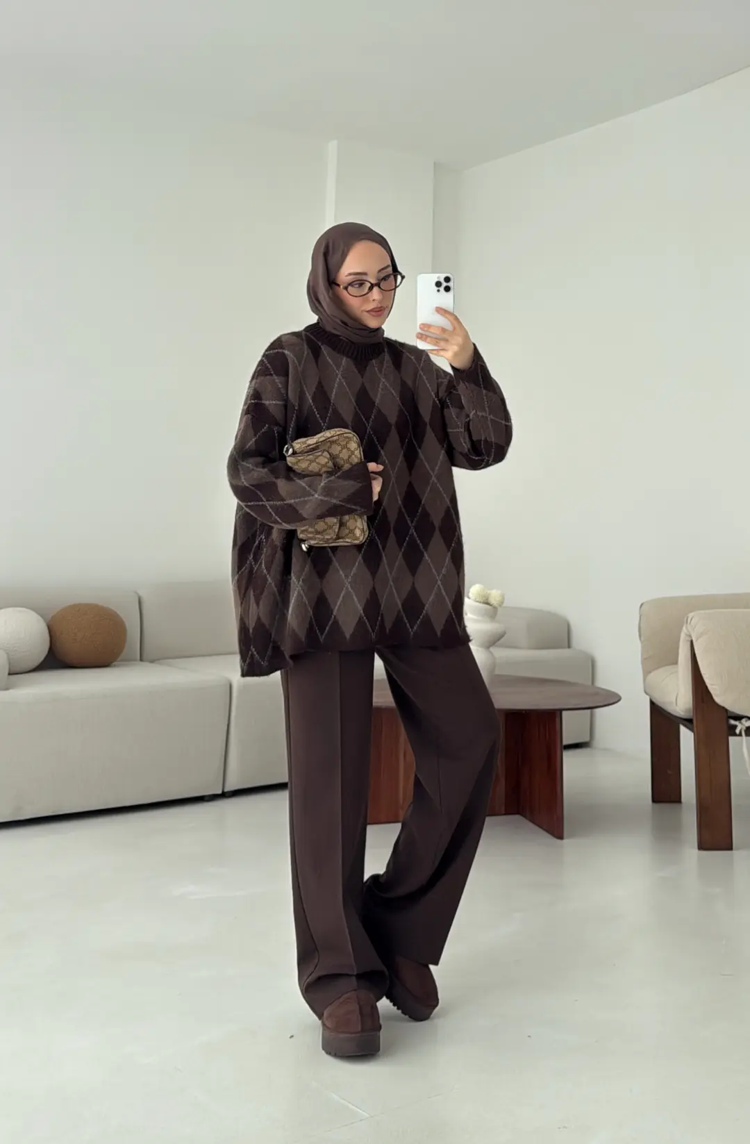 Premium Desenli Kalın Kazak Kahve/Acı Kahve - Görsel 6