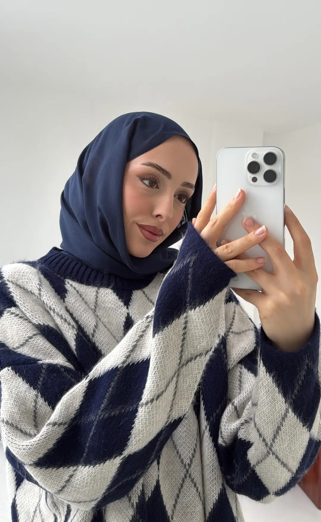 Premium Desenli Kalın Kazak Krem/Lacivert - Görsel 8