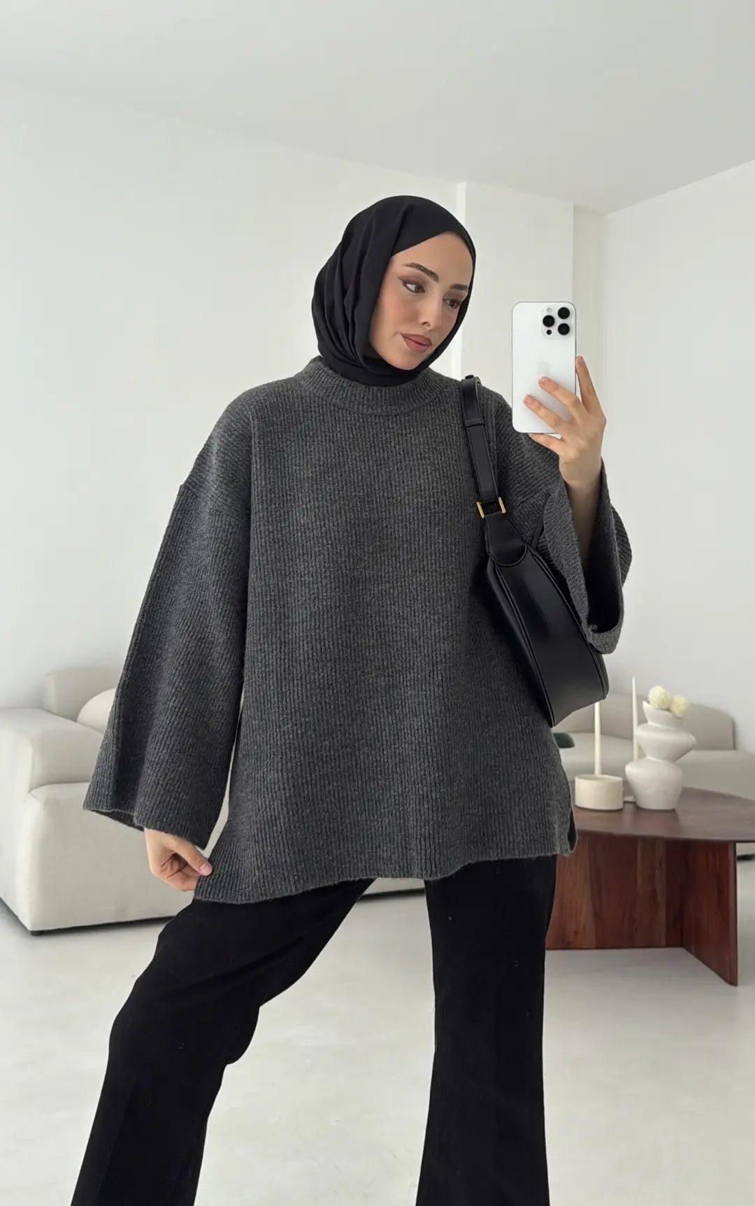 Premium Kalın Fitilli Kazak Antrasit