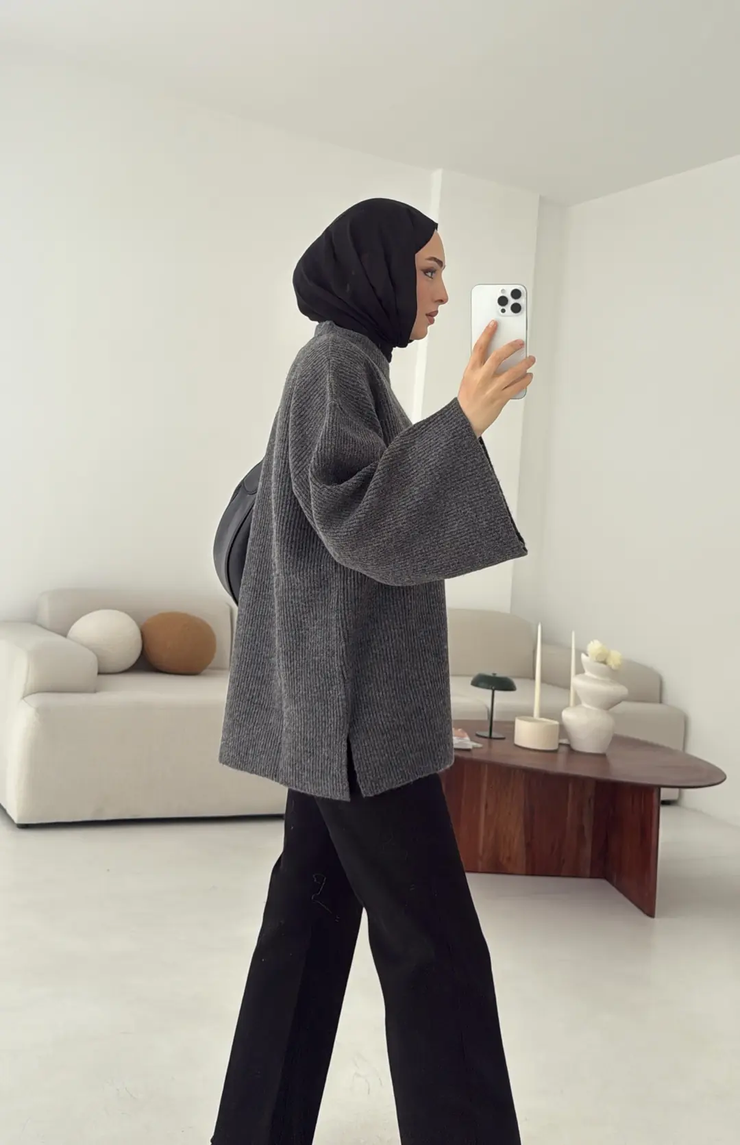 Premium Kalın Fitilli Kazak Antrasit - Görsel 2