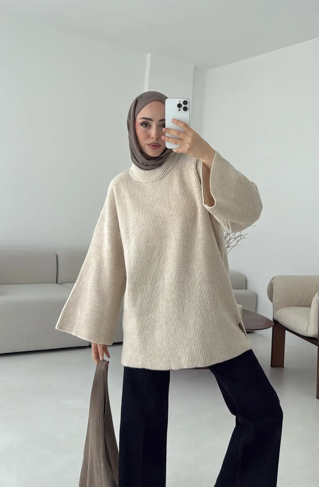 Premium Kalın Fitilli Kazak Bej - Görsel 6