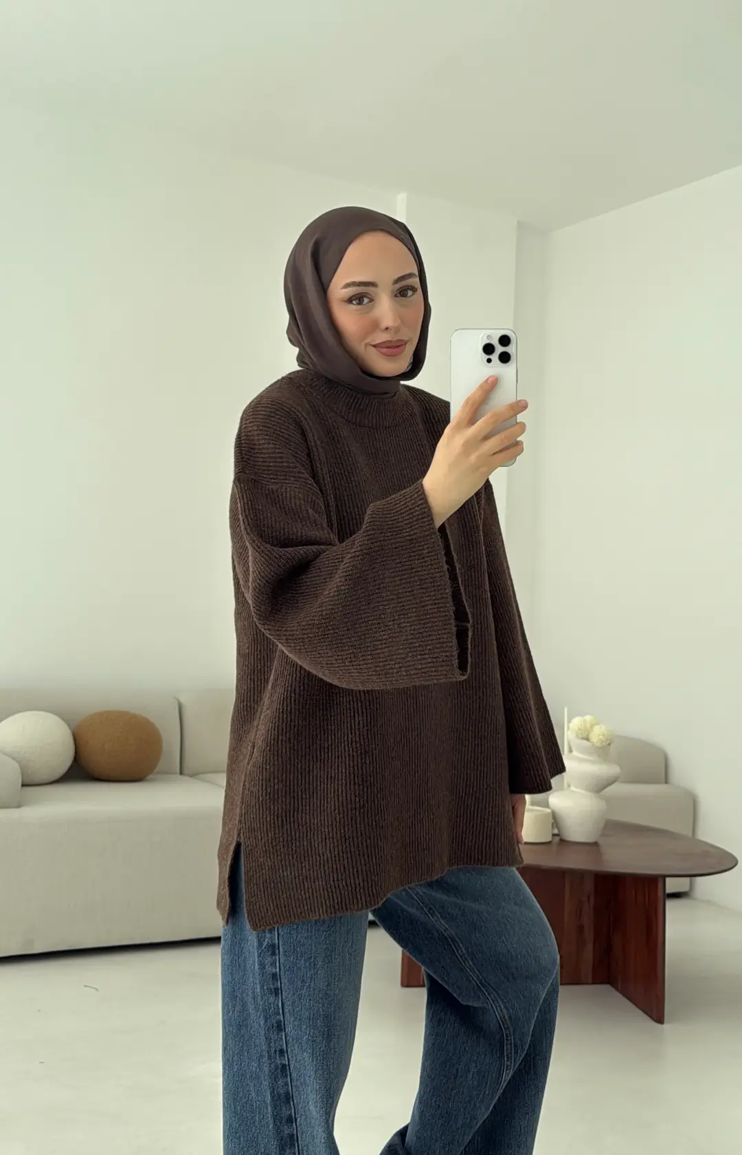 Premium Kalın Fitilli Kazak Kahve - Görsel 2