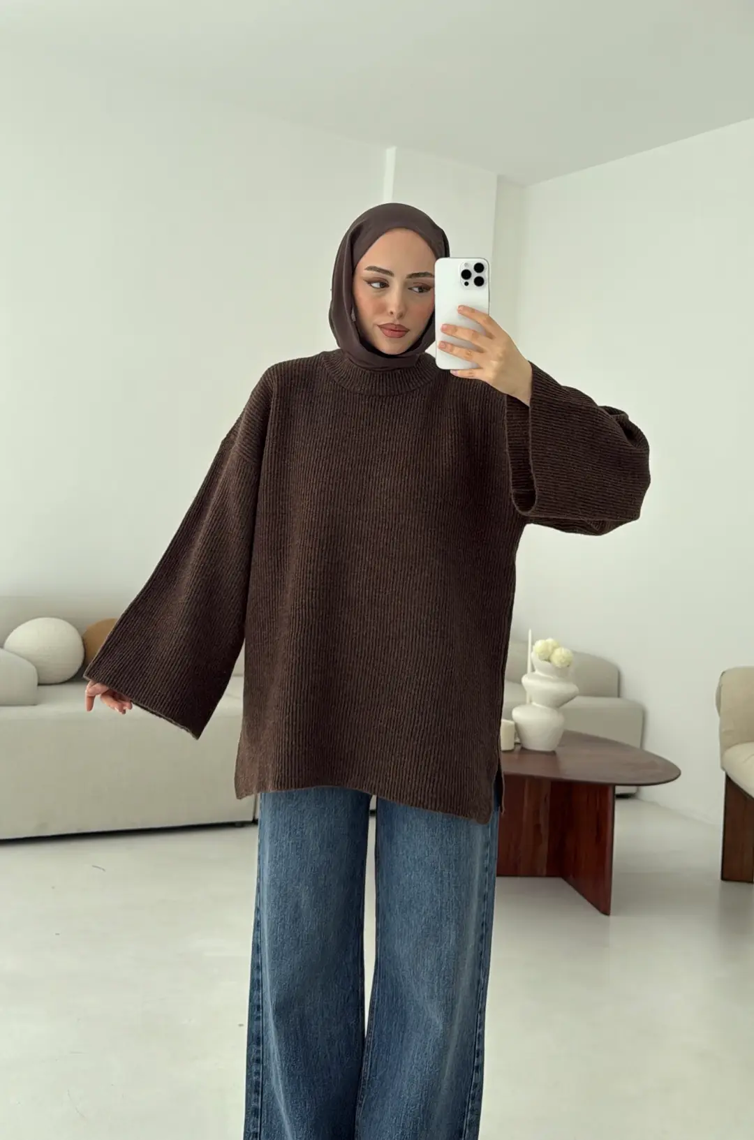 Premium Kalın Fitilli Kazak Kahve - Görsel 5