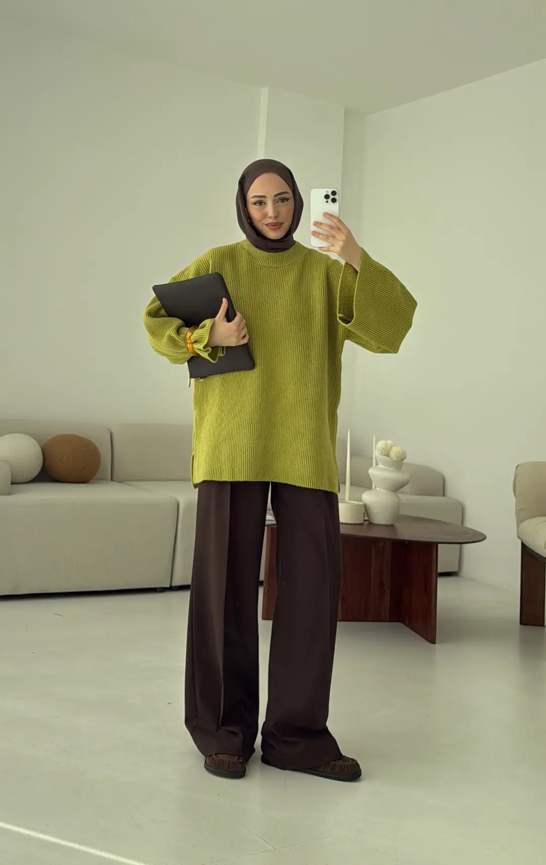 Premium Kalın Fitilli Kazak Olive - Görsel 4