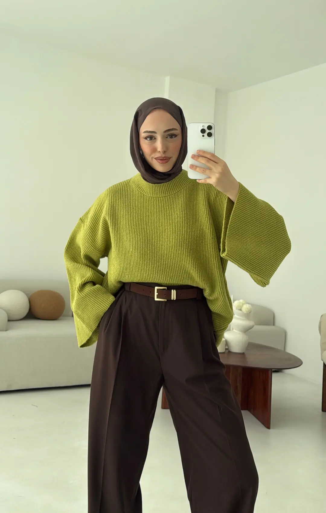 Premium Kalın Fitilli Kazak Olive - Görsel 8