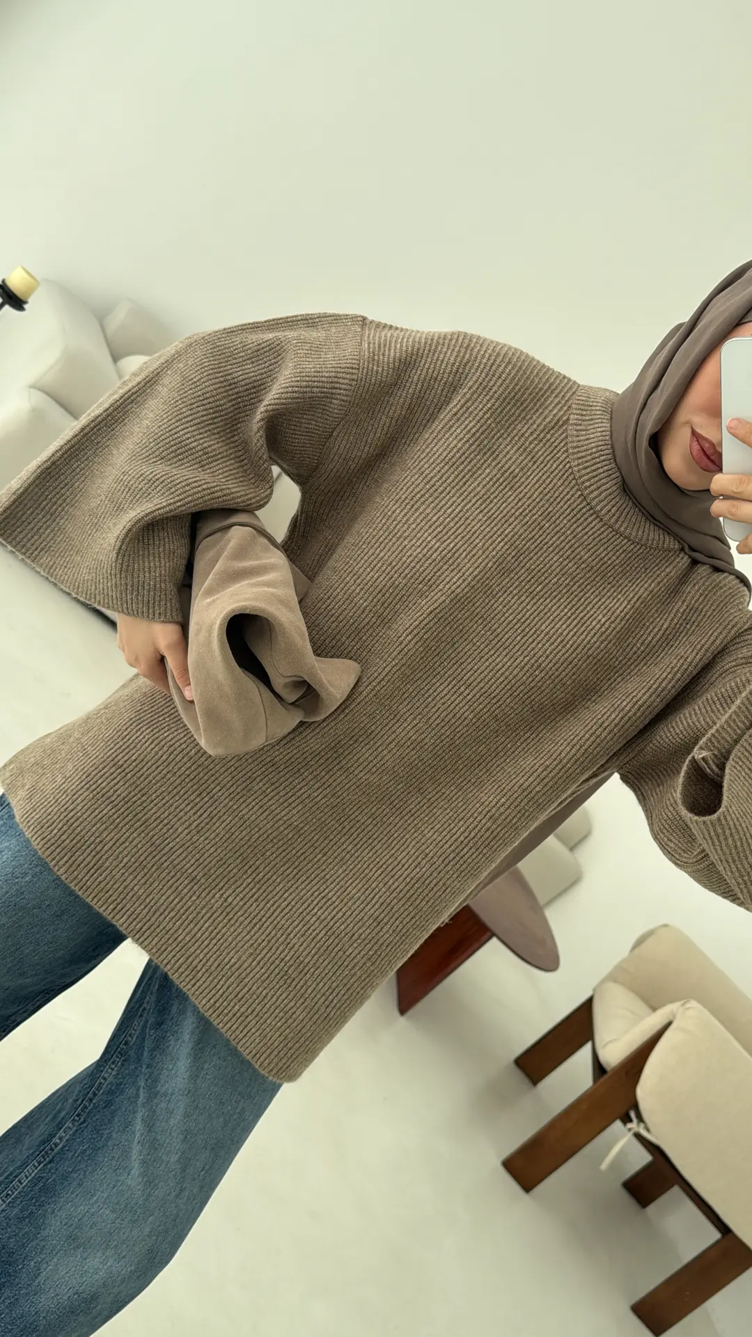 Premium Kalın Fitilli Kazak Vizon - Görsel 3