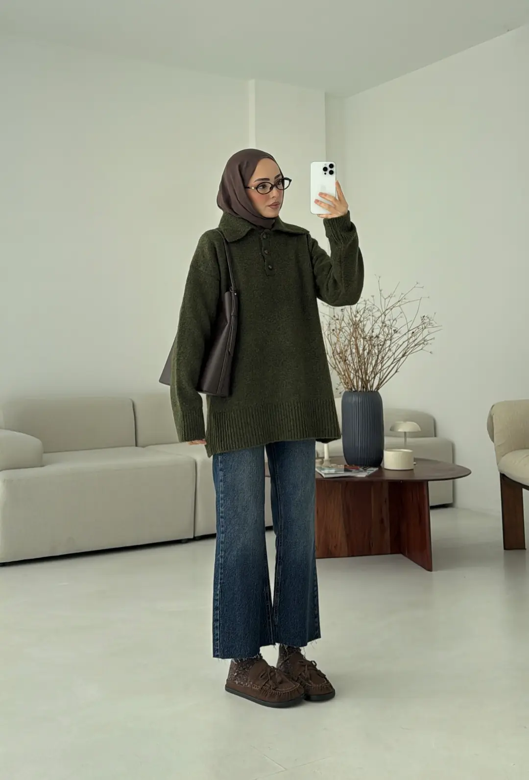 Premium Kalın Yakalı Kazak Haki - Görsel 3