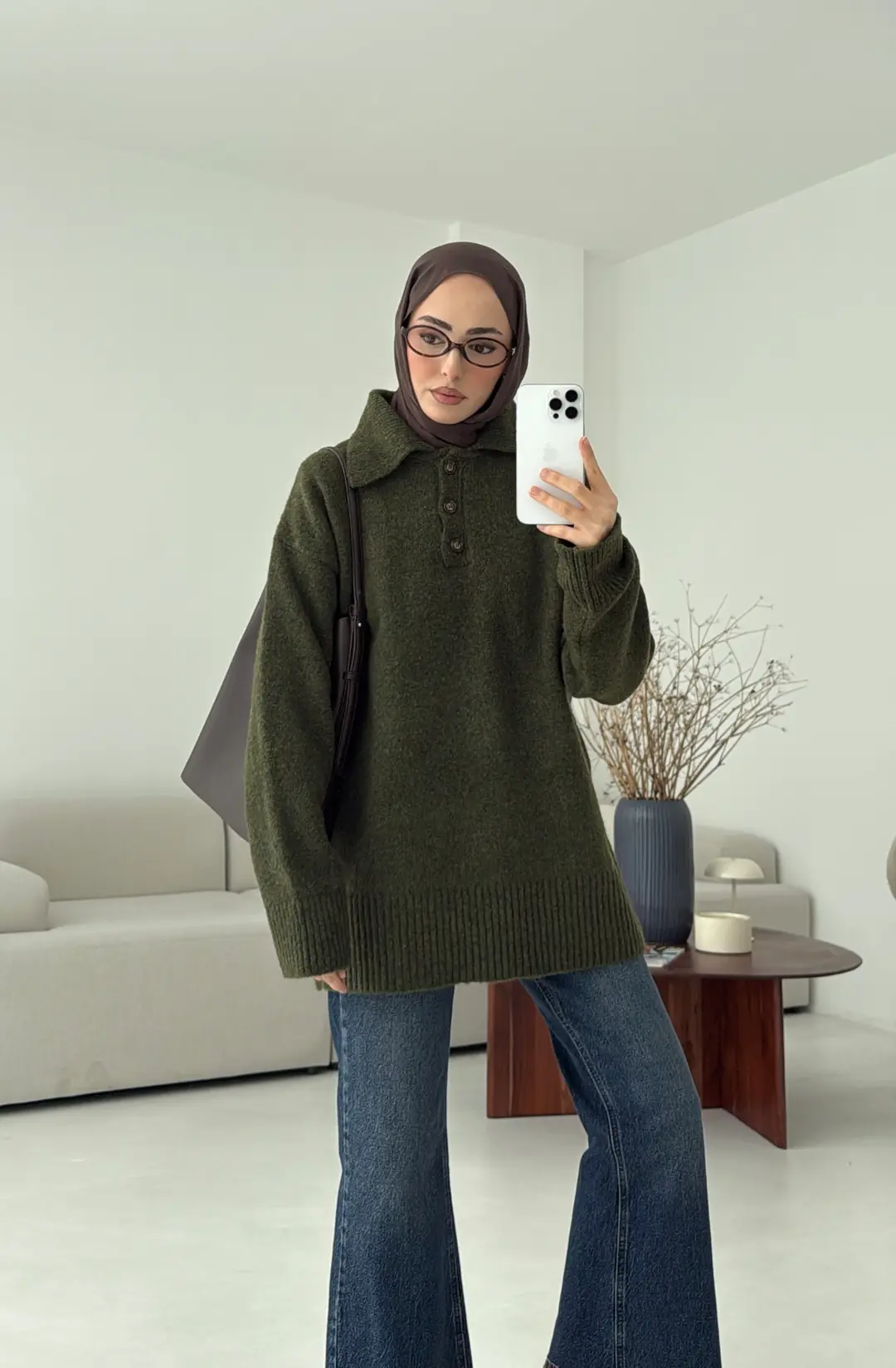 Premium Kalın Yakalı Kazak Haki - Görsel 7