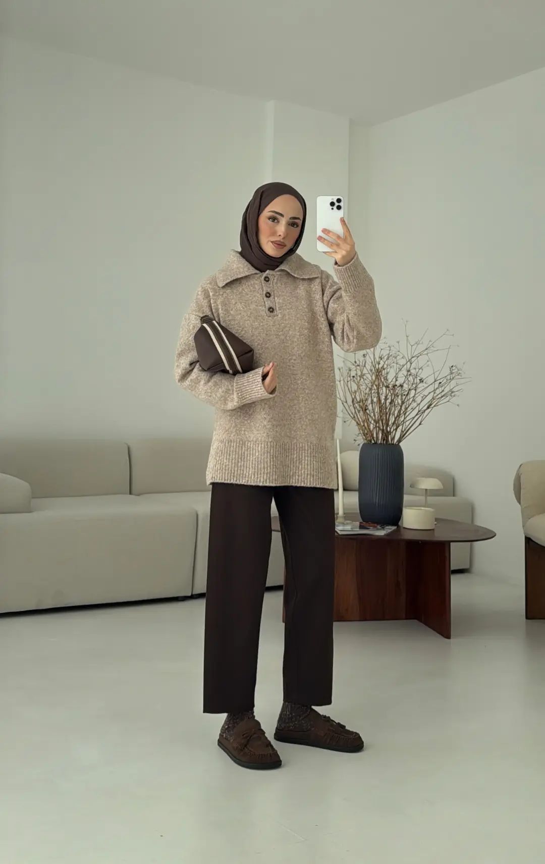 Premium Kalın Yakalı Kazak Vizon - Görsel 5