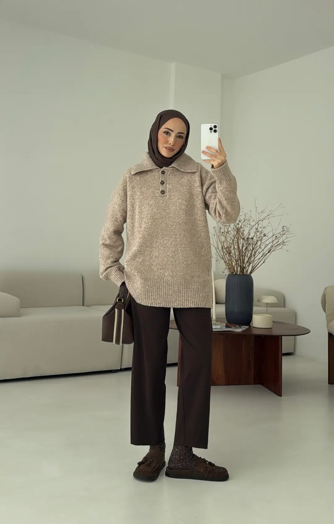 Premium Kalın Yakalı Kazak Vizon - Görsel 7